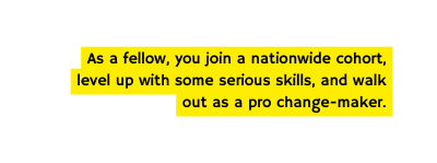 As a fellow you join a nationwide cohort level up with some serious skills and walk out as a pro change maker